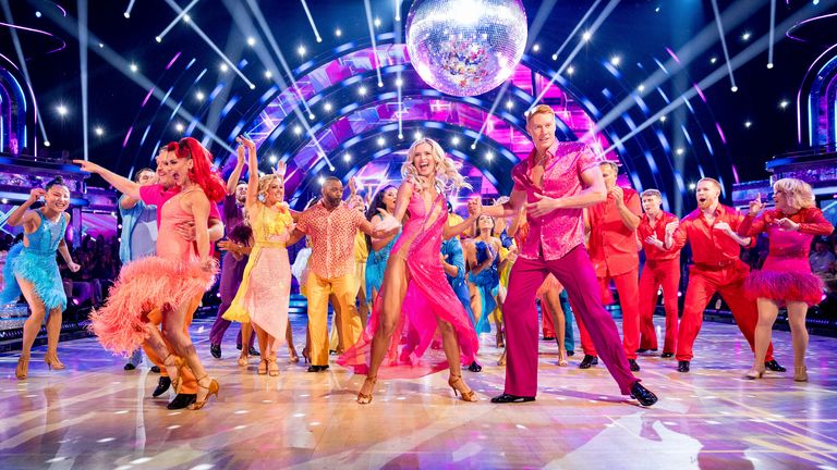 The Strictly Come Dancing celebrities and professional dancers. Pic: BBC/Guy Levy