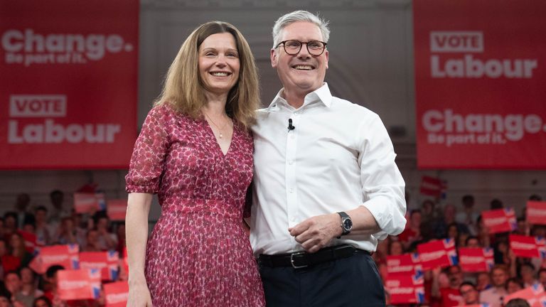 Sir Keir Starmer and his wife Victoria ont he campaign trail in London. Pic: PA